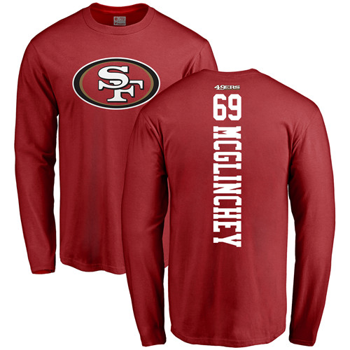 Men San Francisco 49ers Red Mike McGlinchey Backer #69 Long Sleeve NFL T Shirt->nfl t-shirts->Sports Accessory